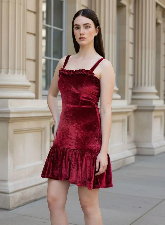 مرفوعة Women Fit and Flared Solid Sweetheart Sleeveless Tiered Dress